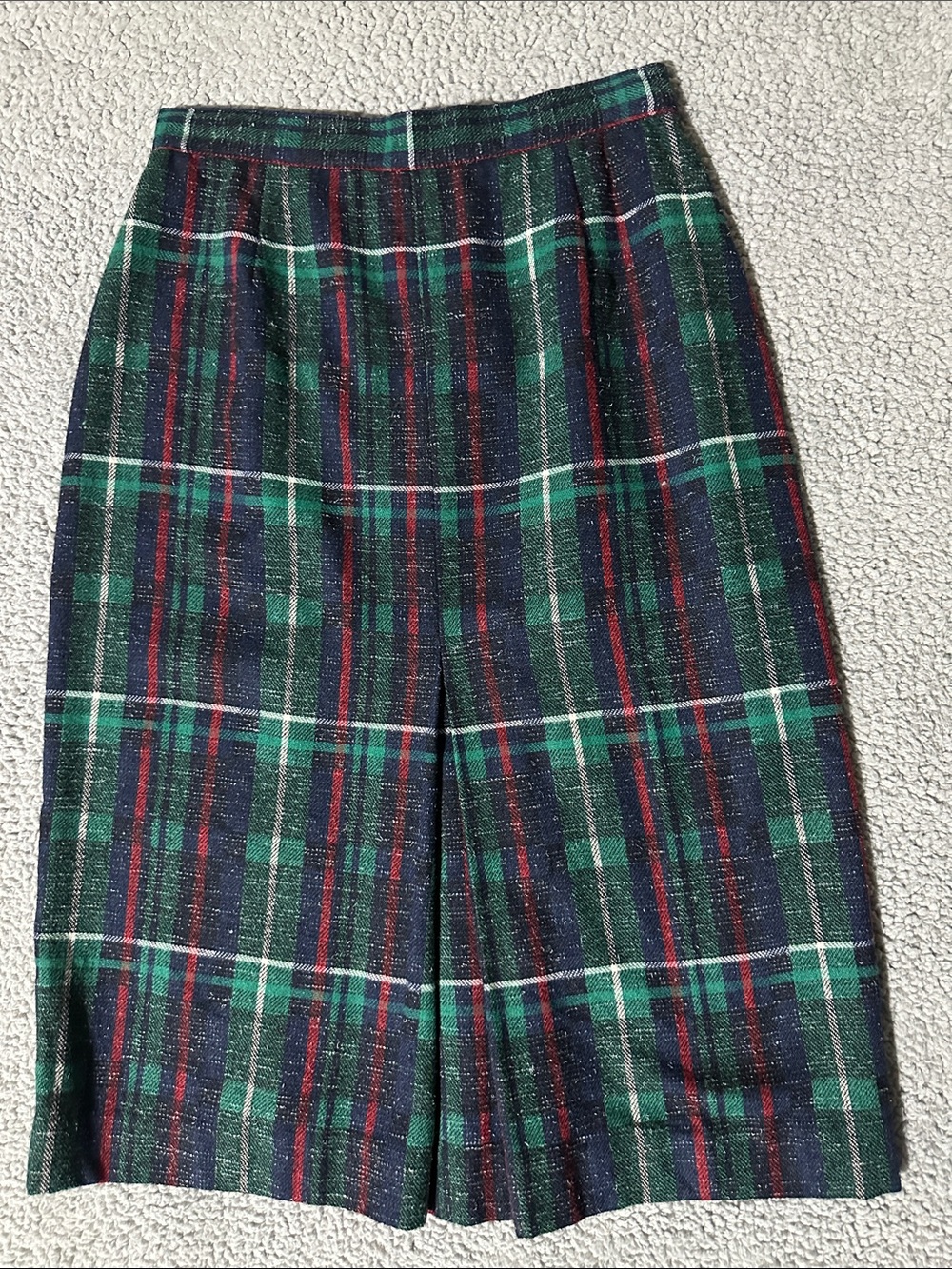 Vintage Plaid Pleated Midi Skirt Green Navy Red Tartan Classic Women’s Sz 11/12